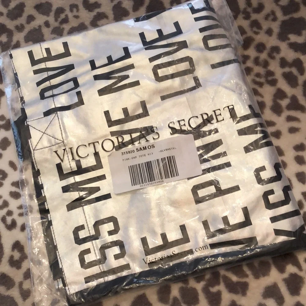 Victoria’s Secret Silver Metallic Love Me Kiss Me Call Me Tote Bag